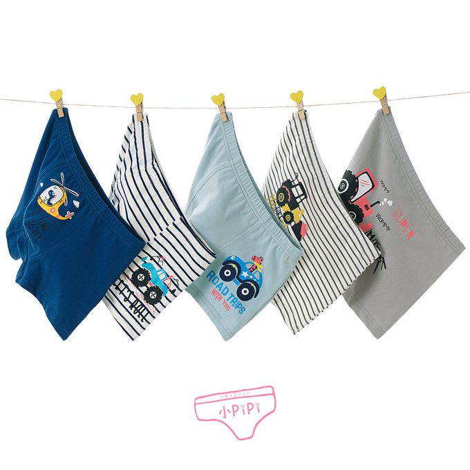 小 pipi - 純棉兒童四角平口內褲5件組_男童-動物汽車