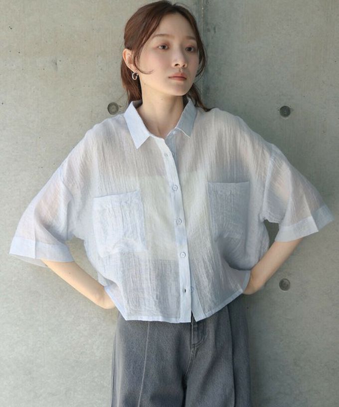 日本 Bab - 透膚感清爽短版五分袖襯衫-卡其棕 (M)