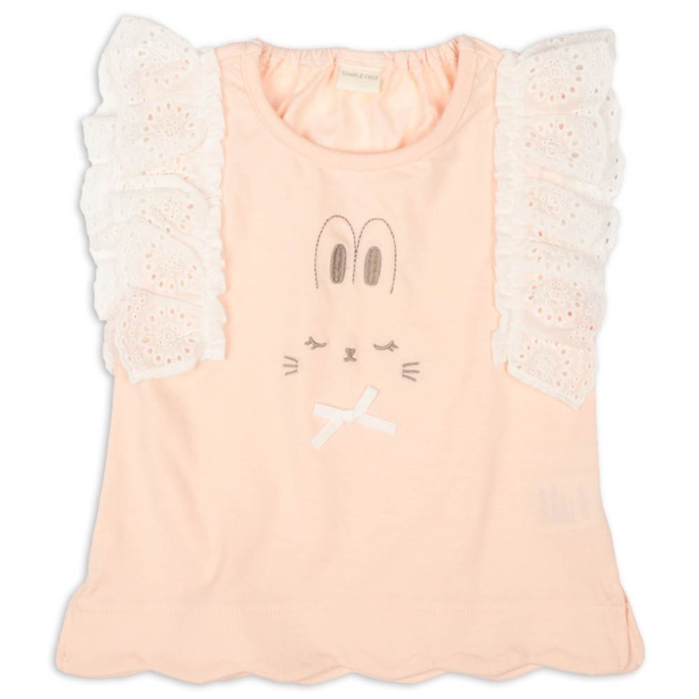 幼兒蕾絲袖上衣-動物-粉紅色