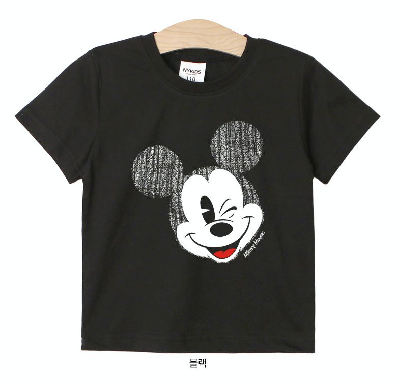 (韓製)正版迪士尼 - 純棉T-眨眼米奇-黑