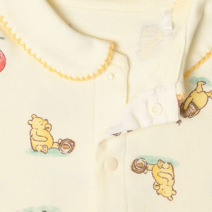 akachan honpo - 長袖連身衣-復古小熊維尼-米白色 (50~60cm)