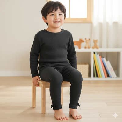 akachan honpo - 內搭褲-羅紋抽針針織布-黑色