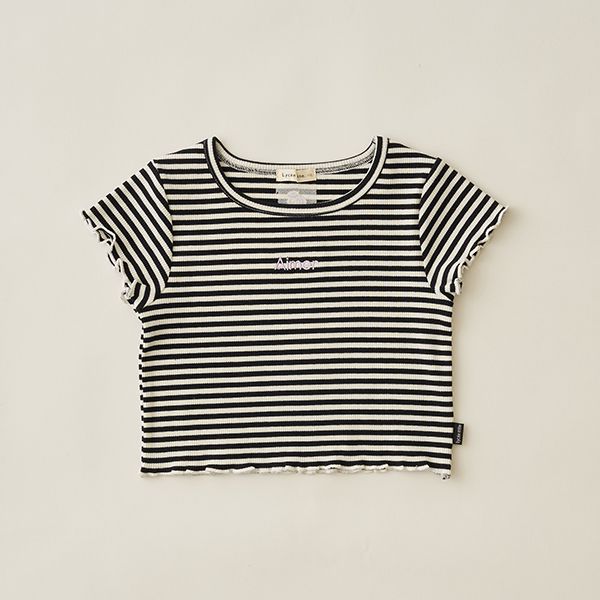 日本 Lycee mine - 迷你刺繡羅紋捲邊時尚短上衣-奶油黃