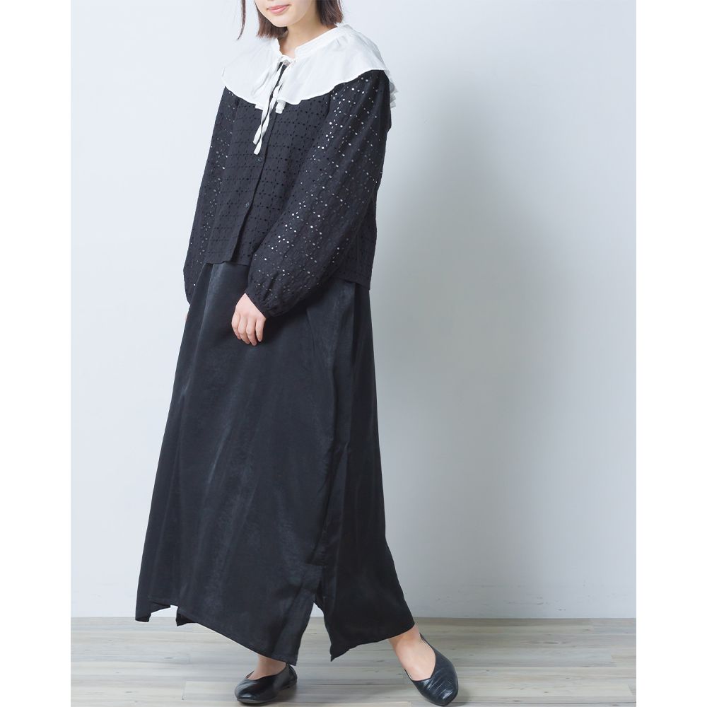 日本 OMNES - 春日浪漫V領鏤空雕花襯衫-白