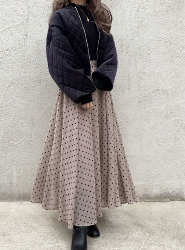 日本 GRL - 復古圓點點雪紡長裙-藍