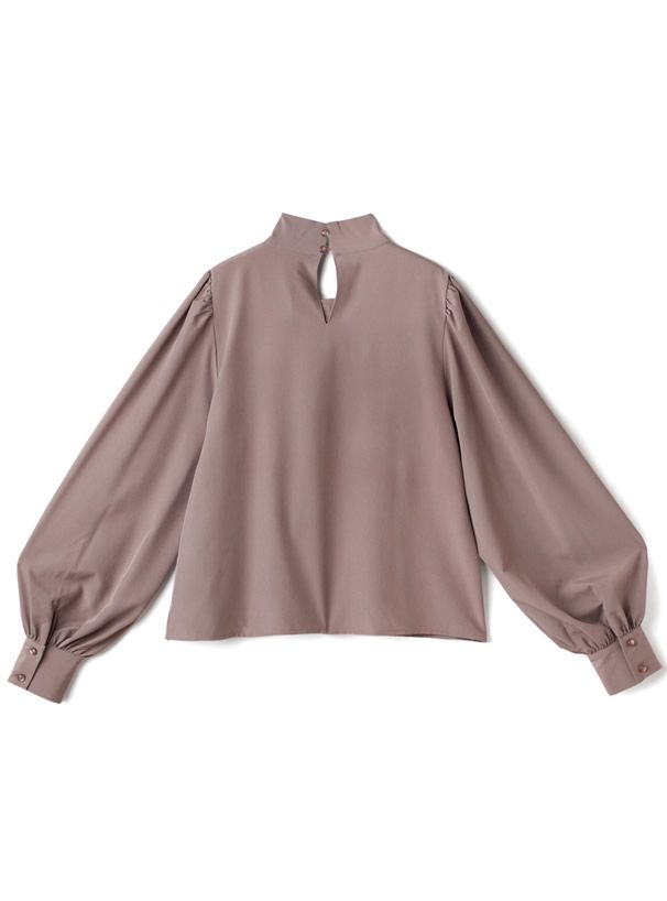 日本 GRL - 緞面蝴蝶結澎袖上衣-氣質米