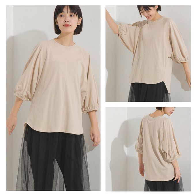 日本 OMNES - 抗透汗 薄透氣球七分袖上衣-水藍