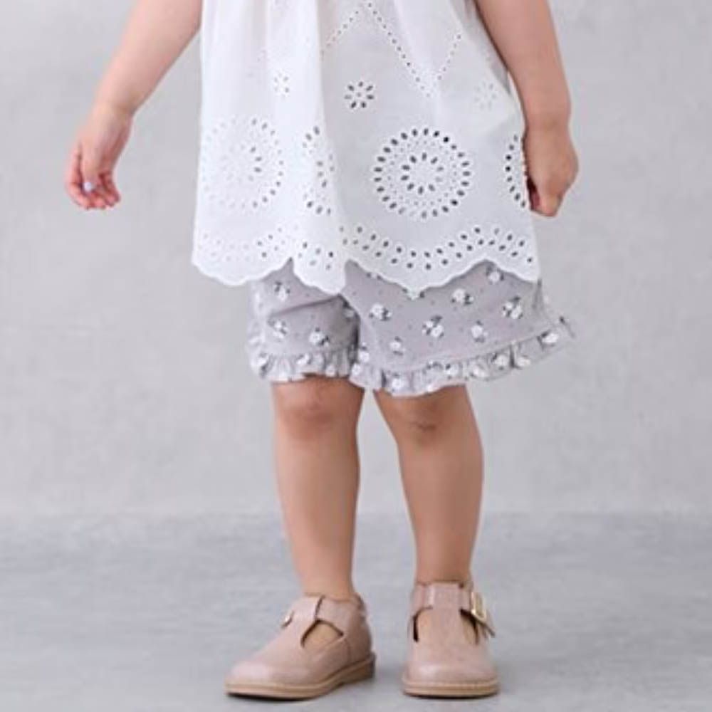 可愛荷葉邊短褲-小碎花-卡其棕