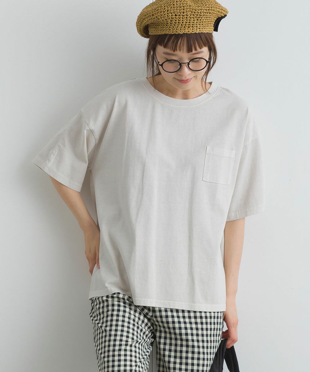 日本女裝代購 - 舒適落肩小口袋五分袖上衣-奶茶棕