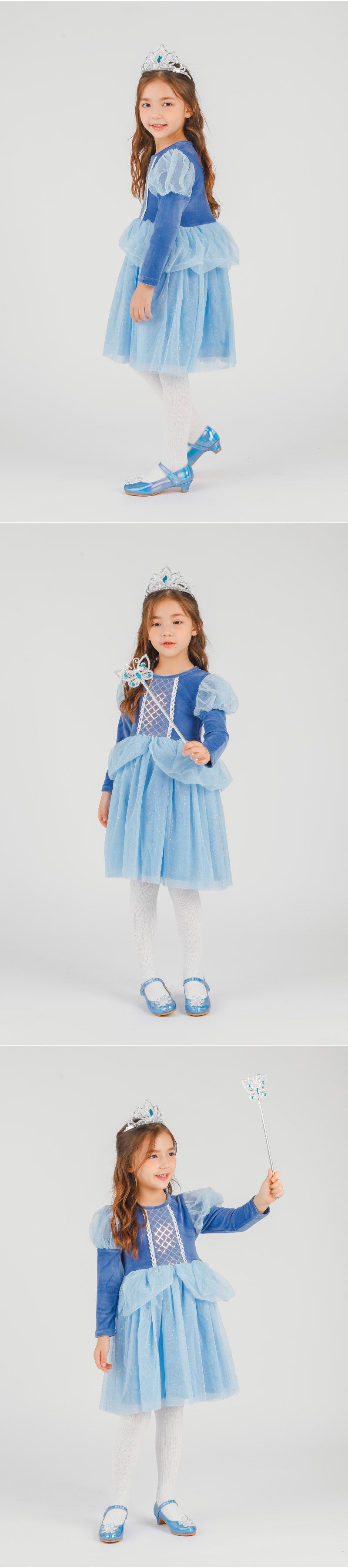 韓國 OZKIZ - 灰姑娘變裝5件組-(含洋裝、皇冠、魔法棒、項鍊、手套