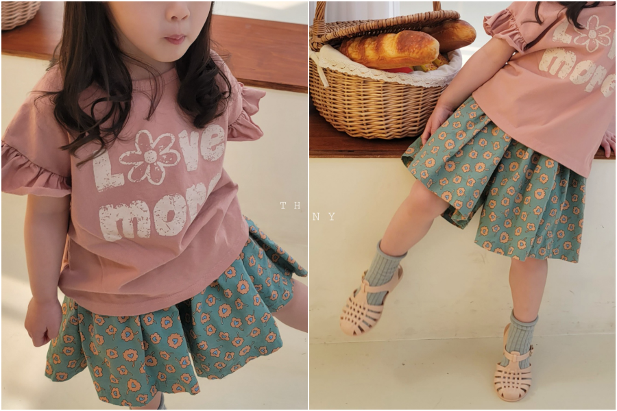 韓國 The Funny - 愛心花花褲裙-藍