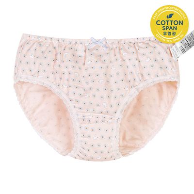 韓國 Ppippilong - 輕柔棉透氣三角褲(女寶)-花朵小兔-粉膚