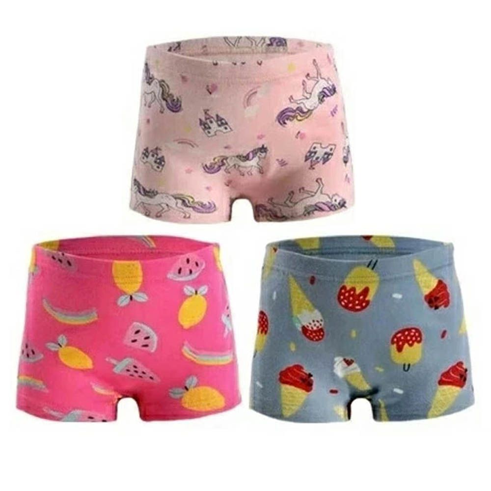 [樂天4冠王]純棉透氣女孩內褲(3入)-水果x冰淇淋x獨角獸-桃紅藍粉紅