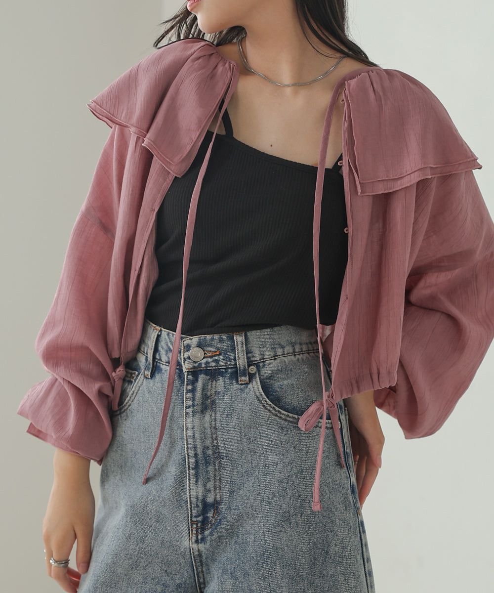 日本 Bab - 浪漫荷葉層次糖果袖襯衫-淺灰