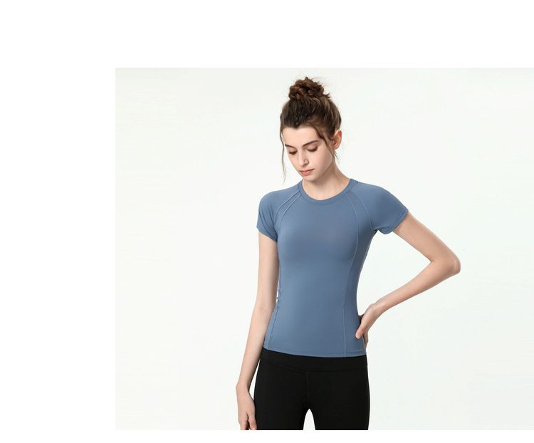 S~4XL圓領緊身運動短袖上衣-灰色