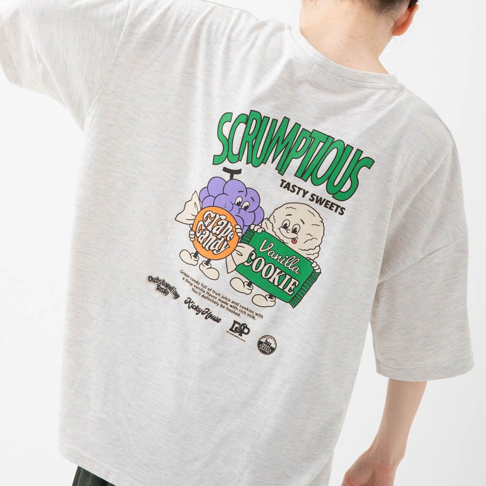 美式復古糖果印花寬大風短袖T恤-燕麥灰