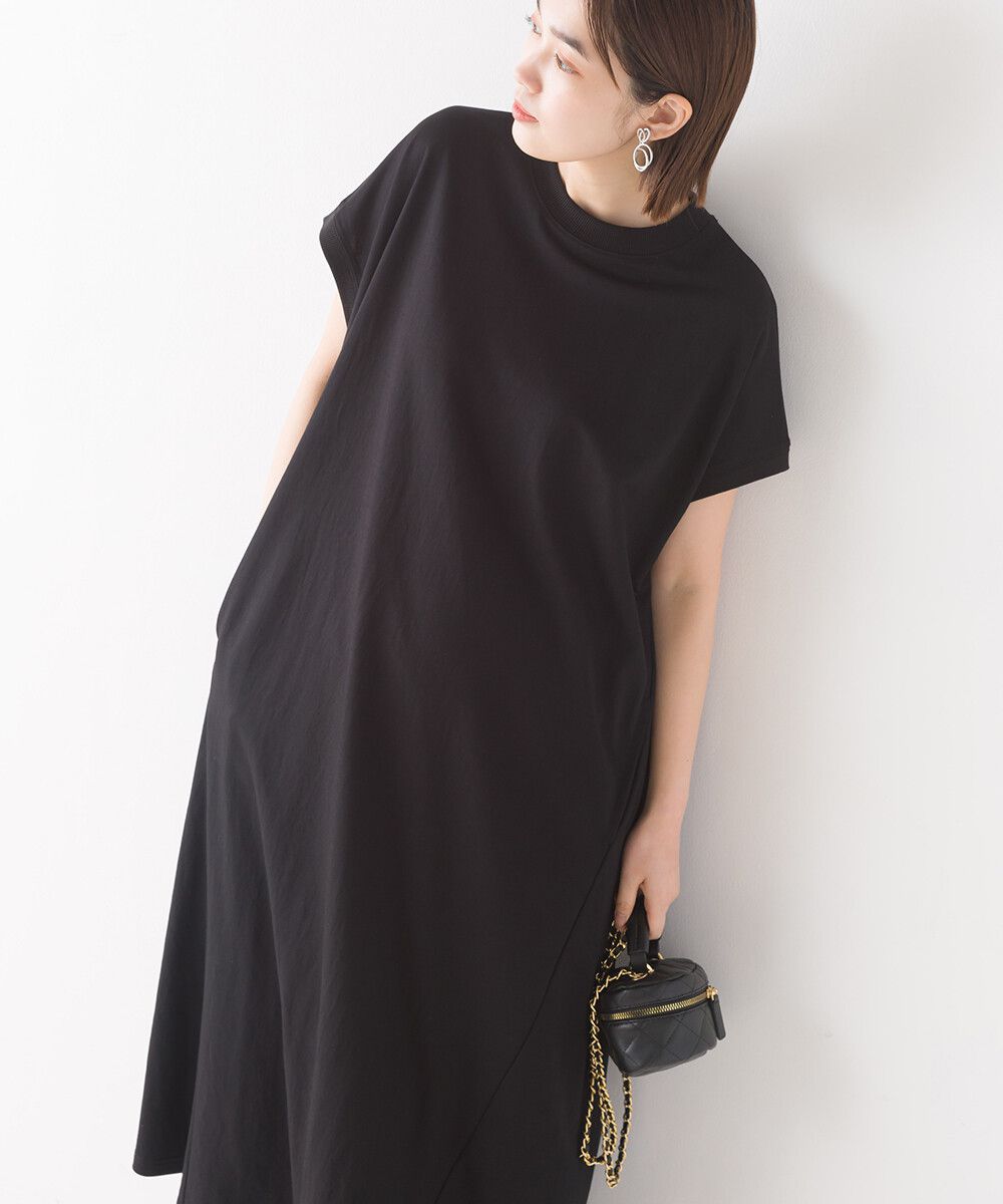 日本 OMNES - 涼感機能 嫘縈混圓領短袖洋裝-摩卡