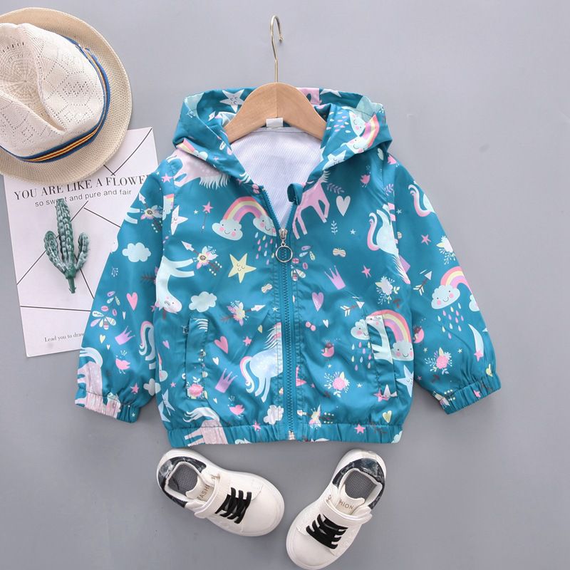 兒童連帽防風外套-星星+彩虹+獨角獸-粉色