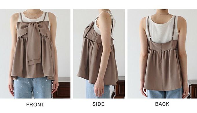 日本 BLUE EAST - 亮眼可愛蝴蝶結細肩帶上衣-黑