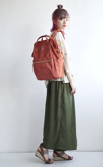 日本 Anello - 日本大開口牛津布後背包經典升級款-Regular大尺寸-DOR暗橘