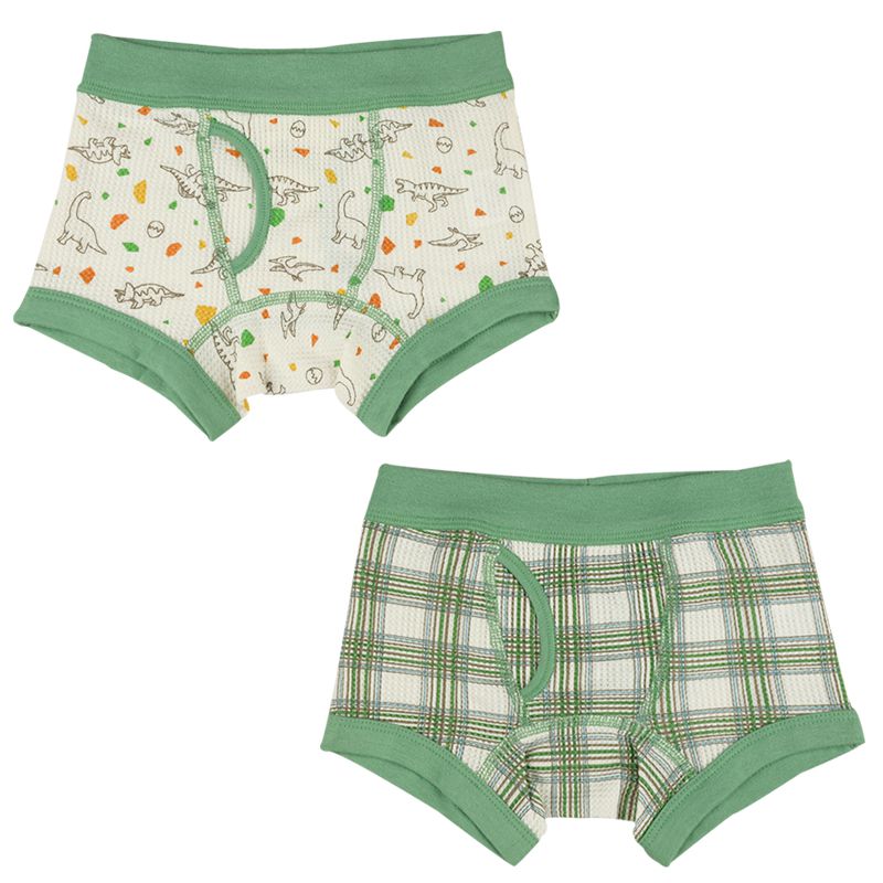 akachan honpo - 四角褲2件組-恐龍、格紋-綠色