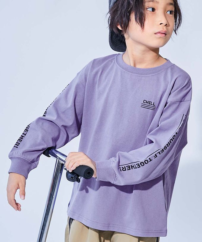 日本 devirock - 100%棉 定番印花寬版長袖上衣-幾何LOGO-紫