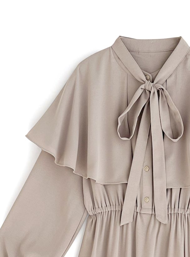 日本 GRL - 法式復古斗篷領收腰長袖洋裝-海軍藍