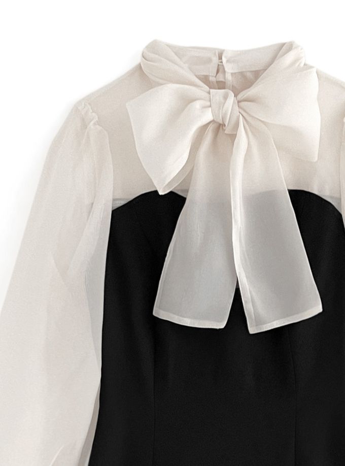 日本 GRL - 法式優雅雪紡拼接洋裝-黑