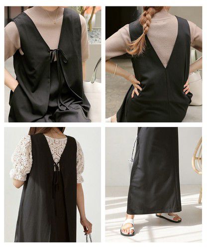 日本 Bou Jeloud - 簡約綁帶V領背心裙-冰河灰