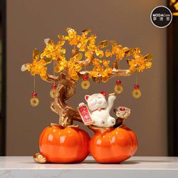 MODACore 摩達客 - ◉開運招財◉雙份柿柿如意八方來財招財貓金錢樹擺飾_客廳玄關臥室好風水好運勢