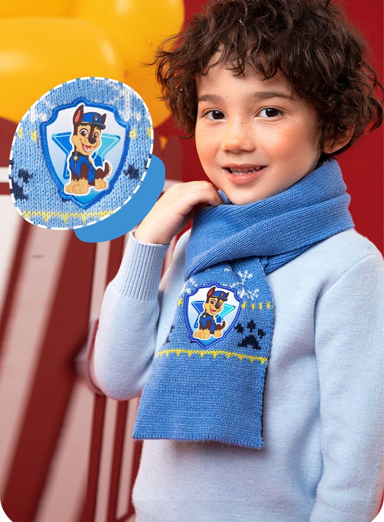 卡通暖暖針織圍巾-卡通人物汪汪隊-阿奇-淺藍色 (120×13cm)