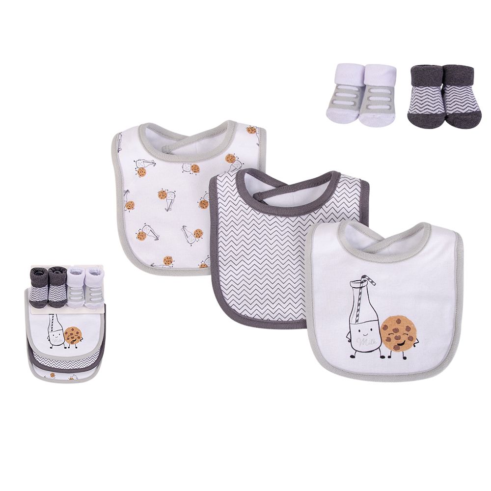 美國 luvable friends - 甜蜜寶貝嬰幼兒吸水口水巾圍兜與短襪組-營養早餐