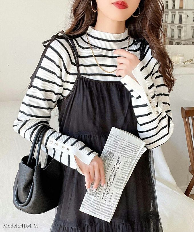 日本 Classical Elf - 時尚金釦修身羅紋長袖上衣-灰