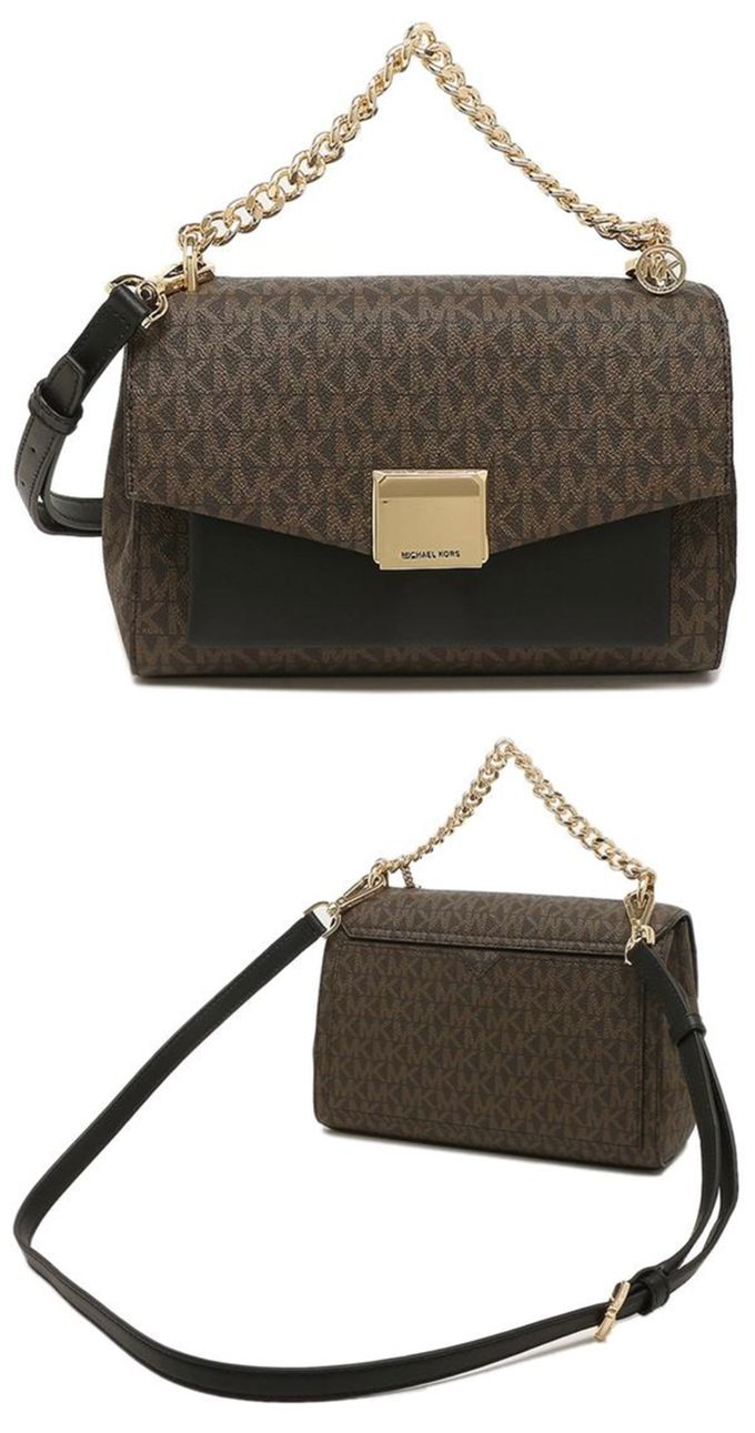 MICHAEL KORS - 滿版LOGO皮革翻蓋兩用包-咖啡