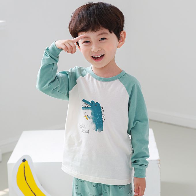 正韓 Cogibu - 極舒適無螢光劑 100% 有機棉幼兒/兒童睡衣/家居服套裝組-小鱷魚
