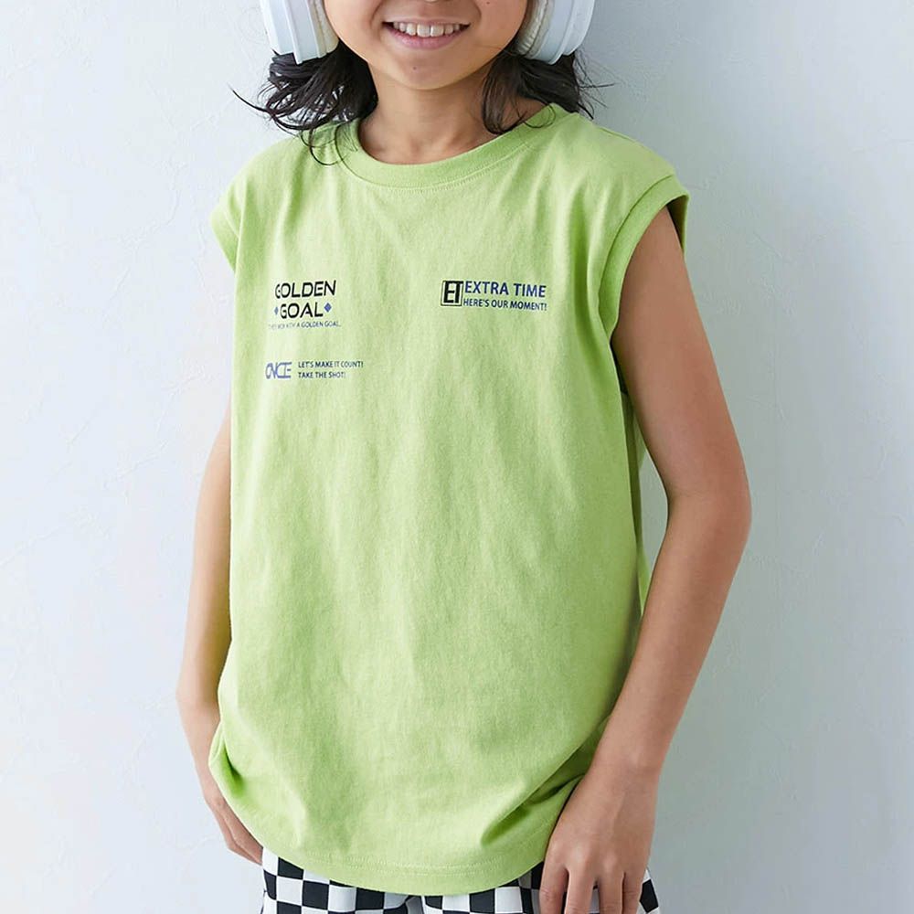 100%棉 定番印花寬版無袖上衣-小字logo-亮綠