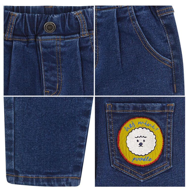 韓國 HEJMINI - (裏毛)小白狗徽章牛仔褲