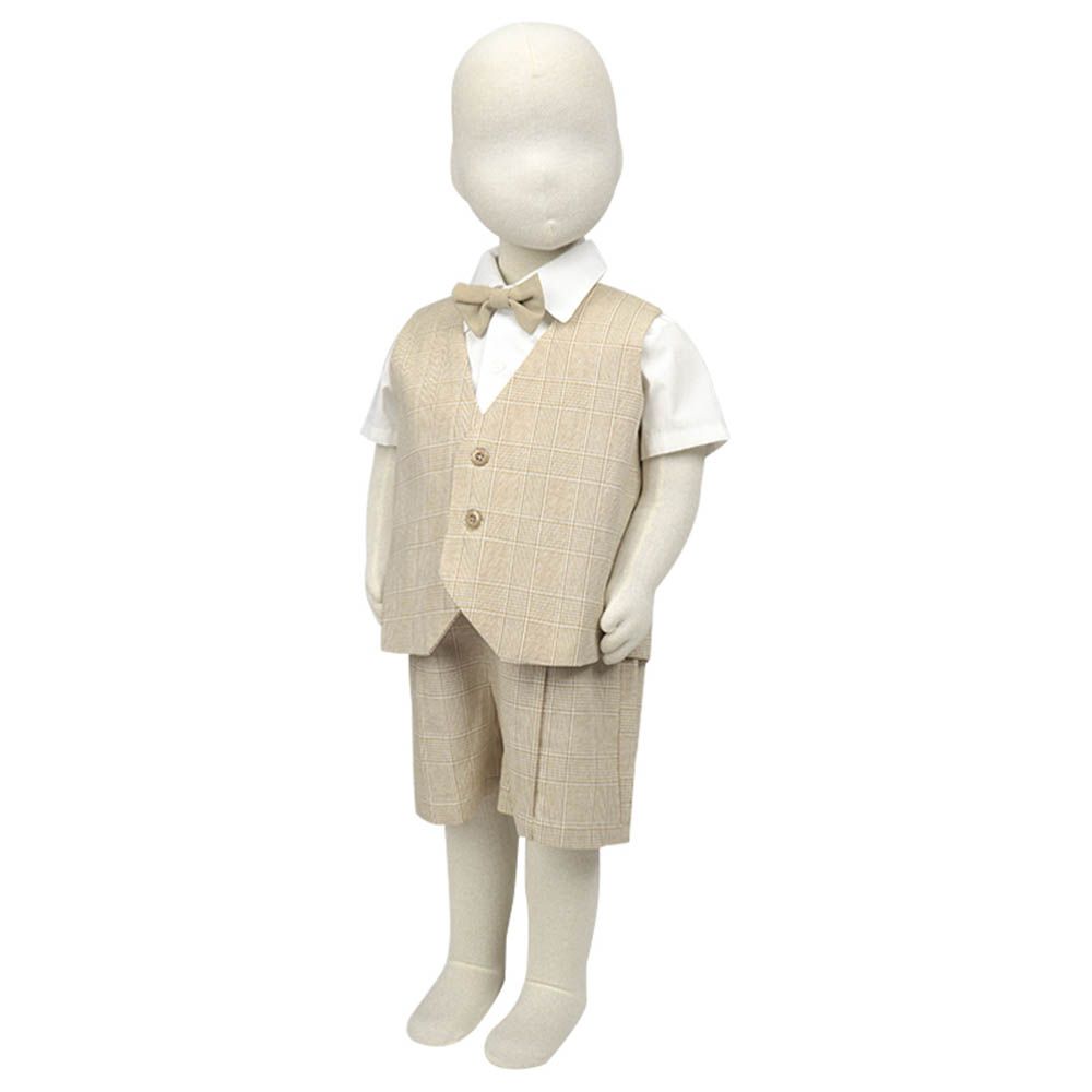 短袖襯衫+背心+短褲-淺卡其色