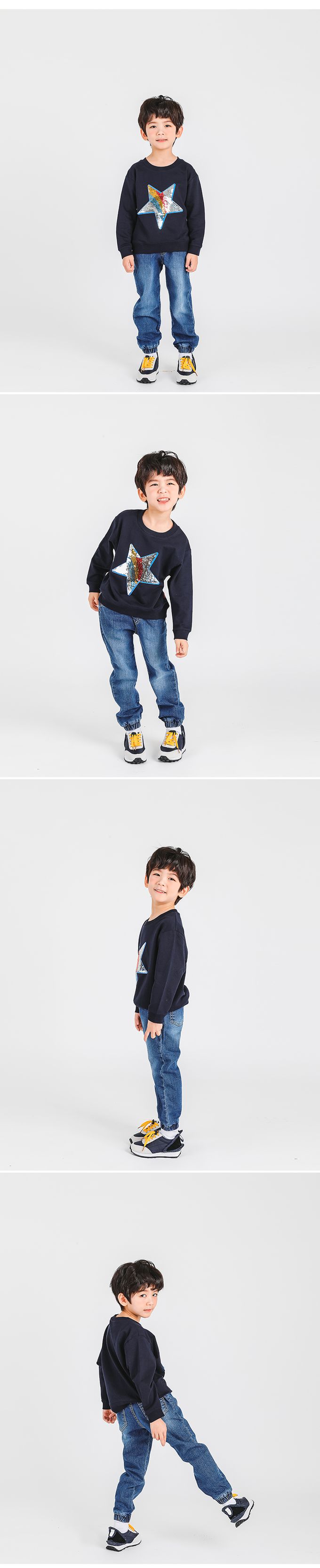 韓國 OZKIZ - 閃亮變色長袖大學T-深藍流星