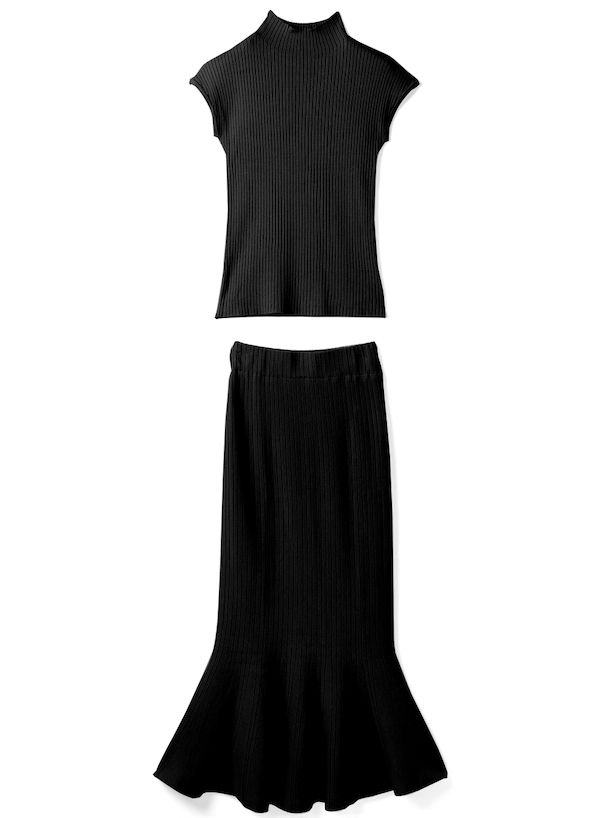 日本 GRL - 立領彈性羅紋兩件式短袖洋裝-淺米杏