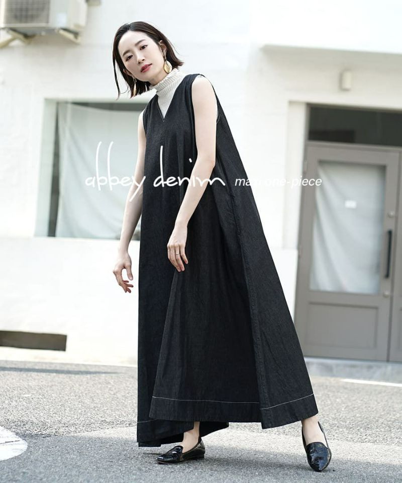 日本 zootie - 透氣丹寧V領無袖洋裝/背心裙-靛藍