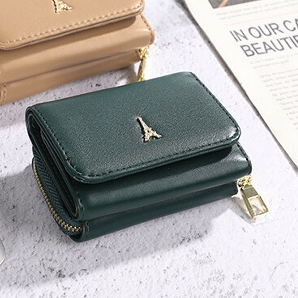 巴黎鐵塔三折輕巧迷你短夾-濃綠