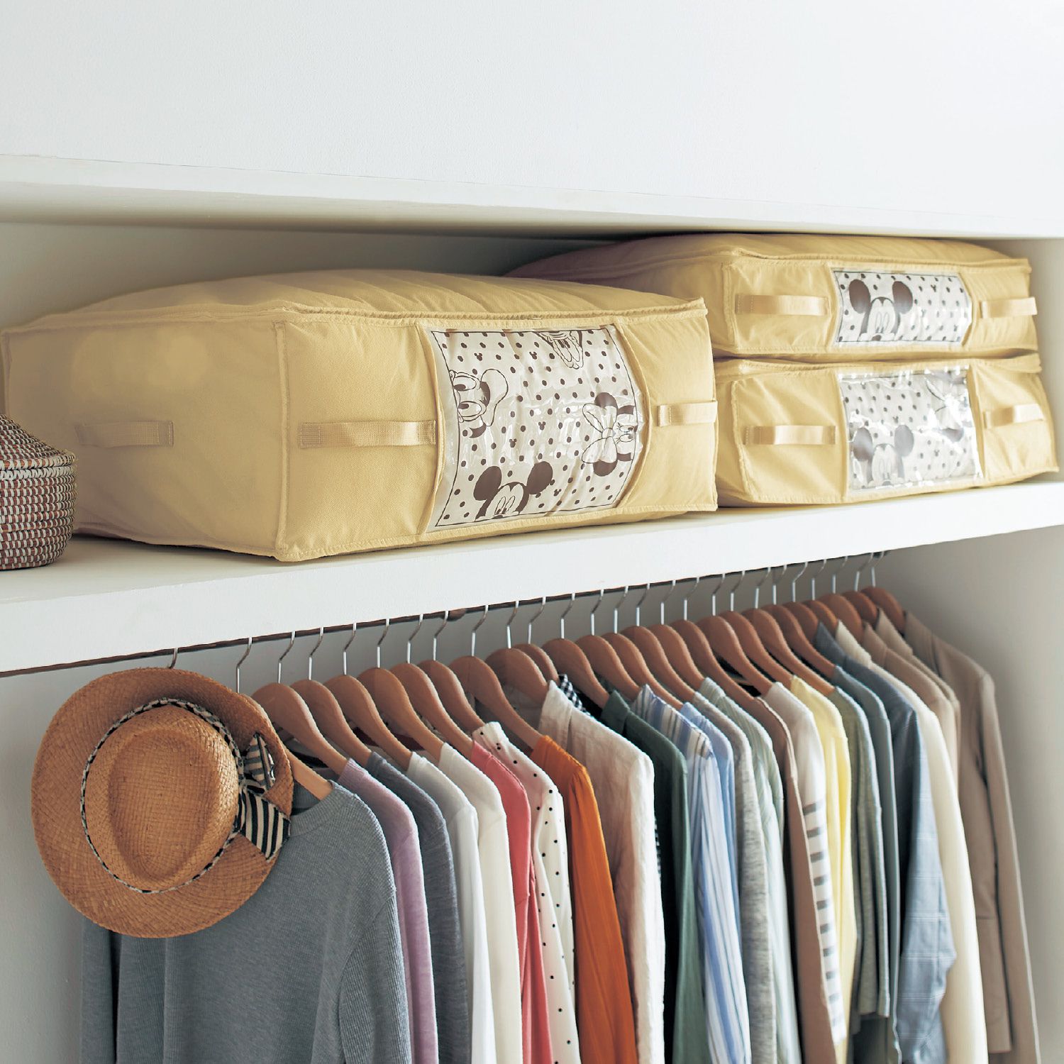 日本千趣會 - 迪士尼 抗菌防臭防塵蟎棉被/衣物收納袋-杏 (中 70x50x17cm)