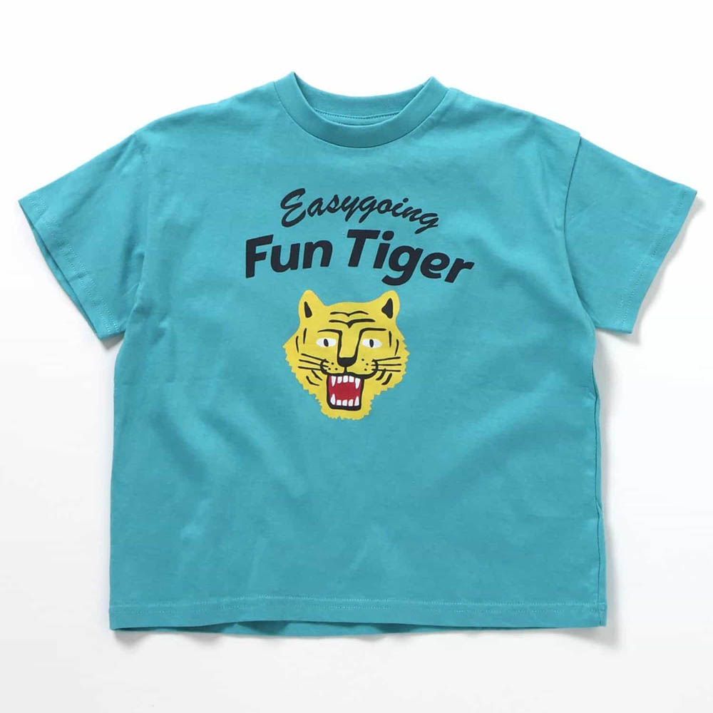 美式風格印花短袖上衣-老虎logo-湖水綠