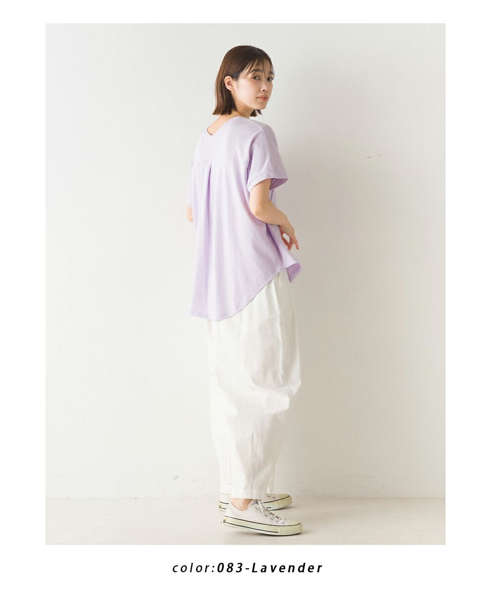 日本 OMNES - 舒適天竺棉前短後長短袖上衣-薄荷綠