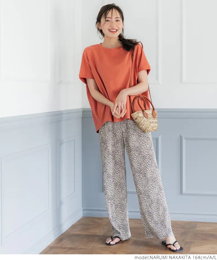 日本 COCA - 透氣印花修身寬褲-豹紋