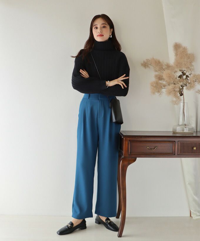 日本 BLUE EAST - 粗坑羅紋高領針織毛衣-咖啡