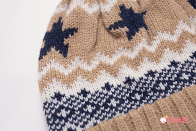 日本 AUBE - 兒童針織毛帽-星星圖騰-深藍