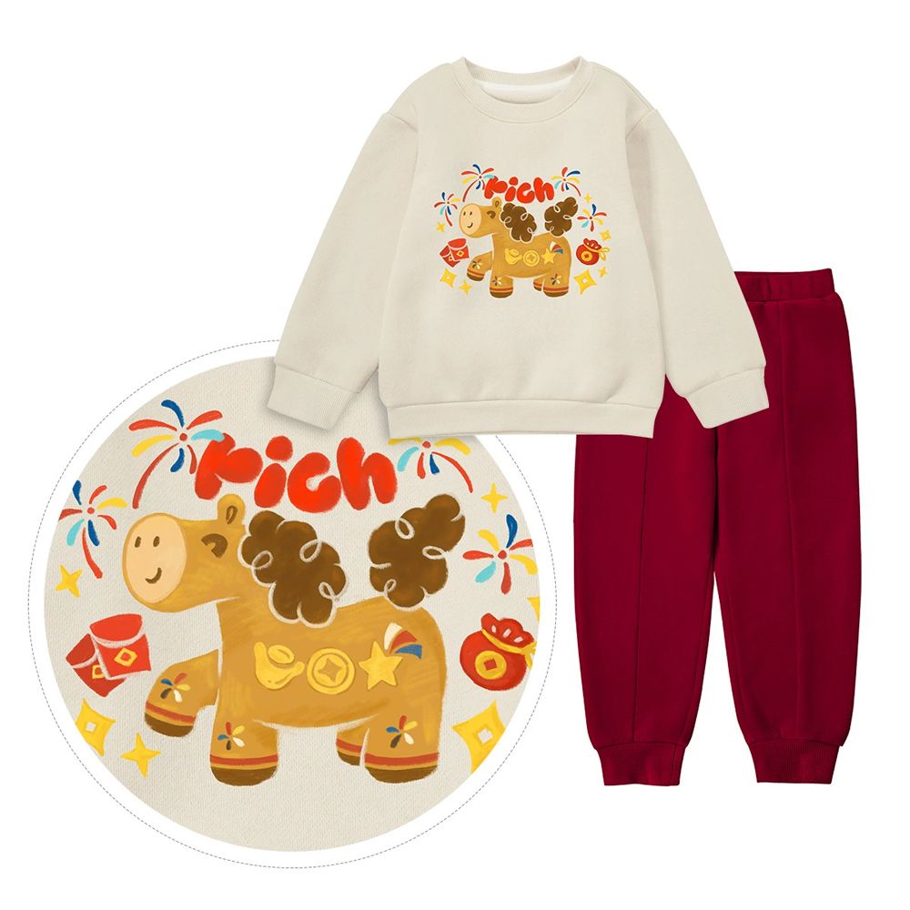 內刷絨長袖上衣+長褲套裝-馬上有錢-杏x紅