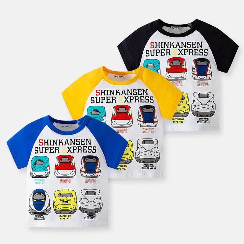 純棉短袖上衣-火車頭集合-藍色